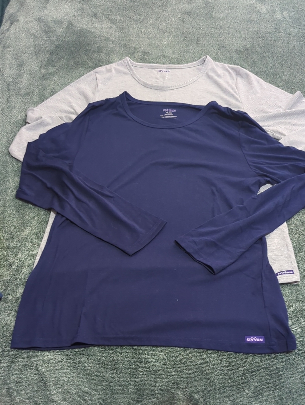 Women's Long Sleeve Crew Neck Shirts- Navy & Gray